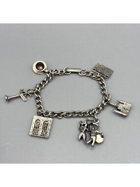 Vintage Coro Charm Bracelet New Orleans Silver Tone Cha Cha 1950s 7.5 inches